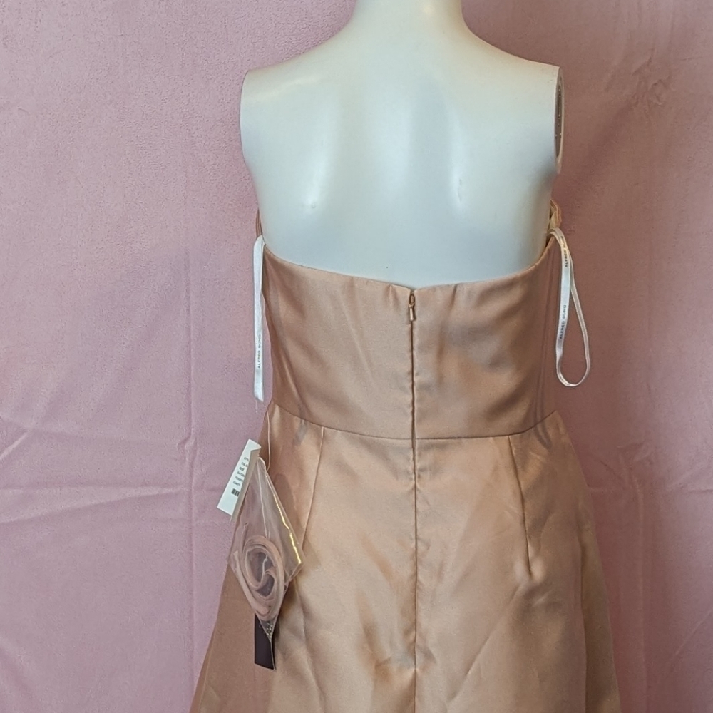 Alfred Sung Sateen Twill Strapless Notch Neck Bridesmaid Dress in Toasted Sugar - Picture 5 of 9